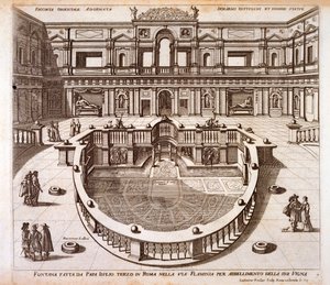 The fountain courtyard with marble paving and balustrading built for Pope Julius III at his palace near the Via Flaminia, Rome by Italian School